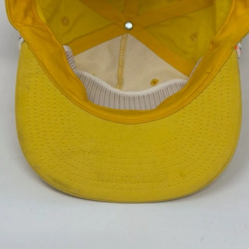 Vintage Sun Valley Idaho Ski Resort Rope Hat Yellow Snapback Trucker Cap 80s 90s